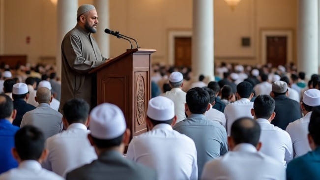 Ilustrasi khutbah Jumat. [Meta AI/FT News]